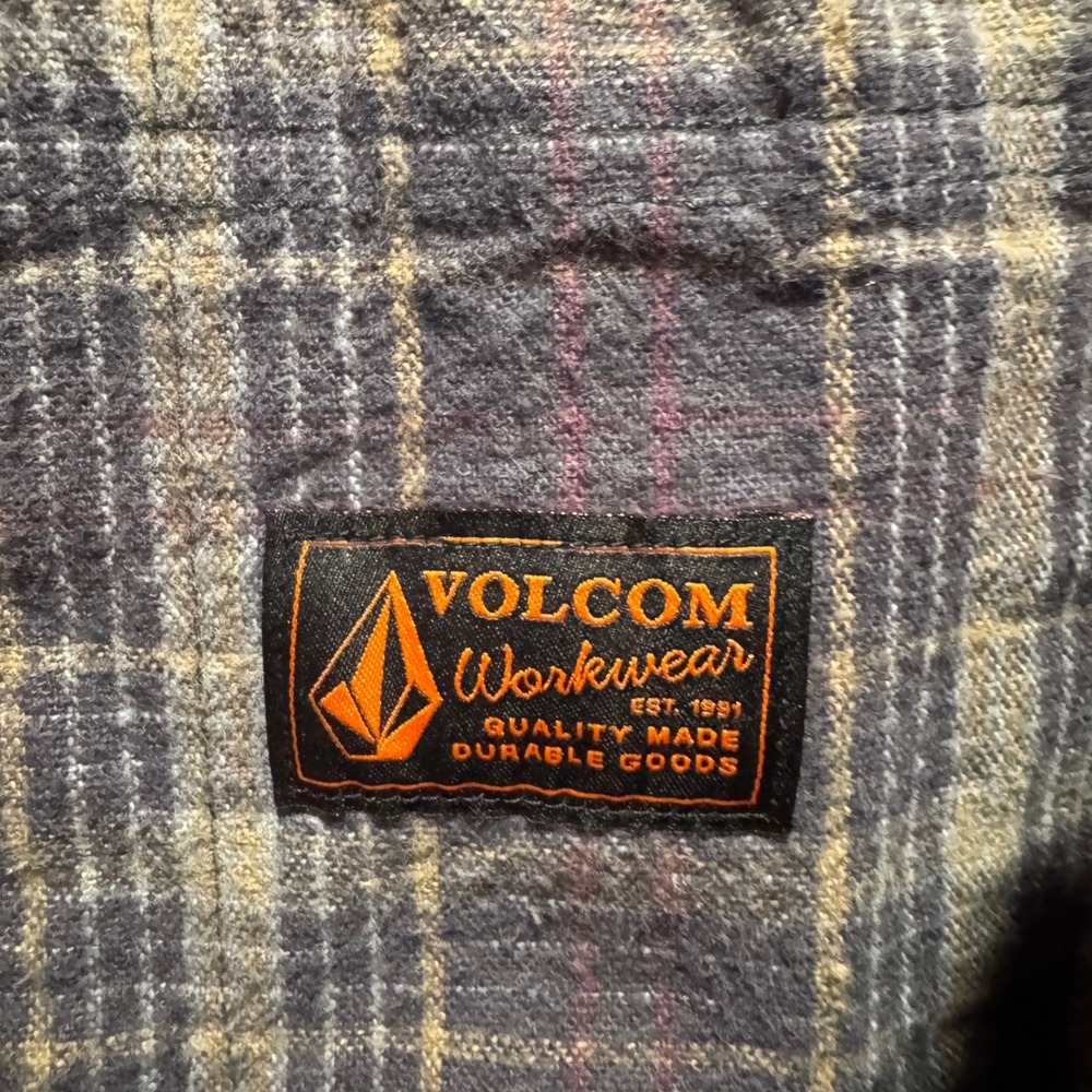 Volcom Workwear Mens Small Plaid Work Shirt Gray Corduroy Collar New NWT - Picture 4 of 10